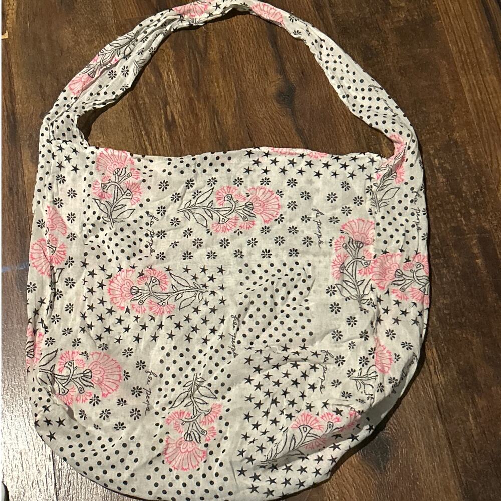 Free People Gauze Boho Reusable Shopping Tote Bag Black Pink Tan Floral